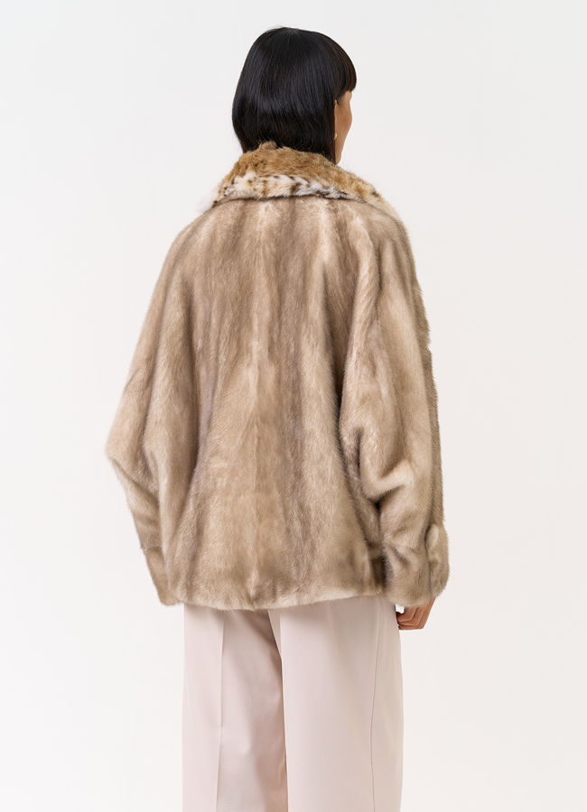 Куртка из меха норки с английским воротником из меха рыси модель № 31345 в кредит