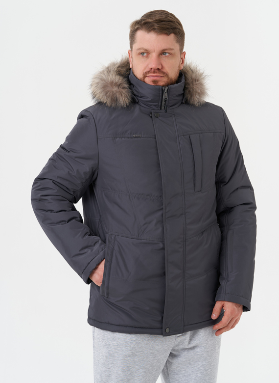 Мужская куртка с капюшоном из меха енота