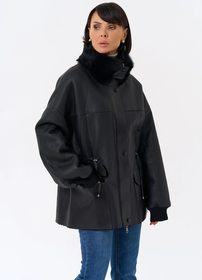 Женская натуральная дубленка с воротником стойкой модель № 31930 в кредит фото