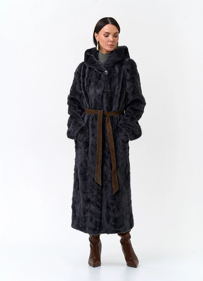 Шуба из меха норки с капюшоном модель № 33813 универмаг малина