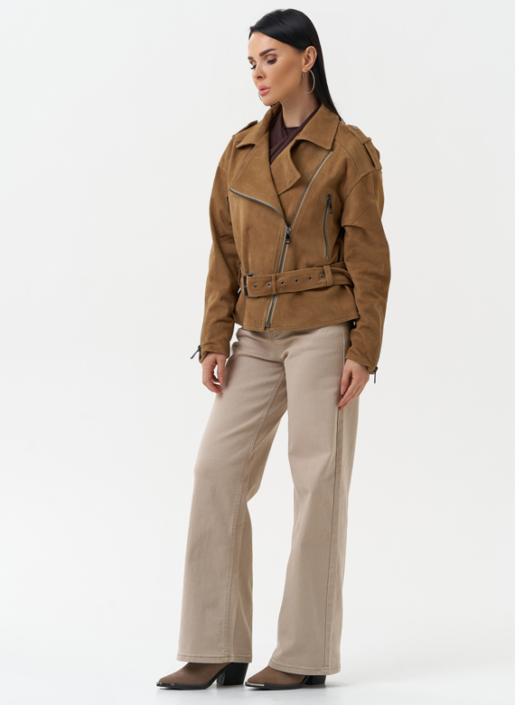 Куртка женская из натуральной замши с поясом