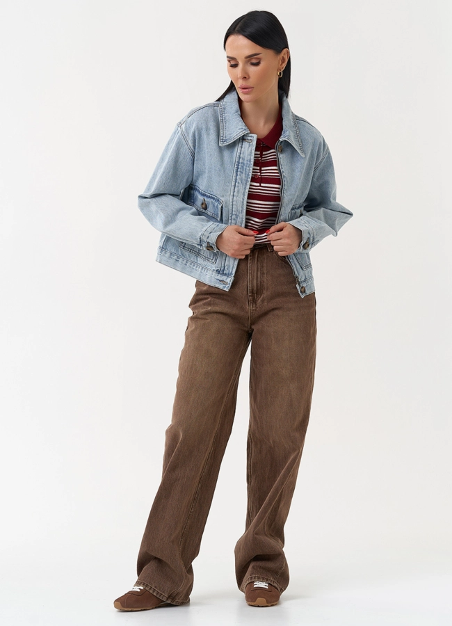 Женская джинсовая куртка голубого цвета модель № 30415 в рассрочку