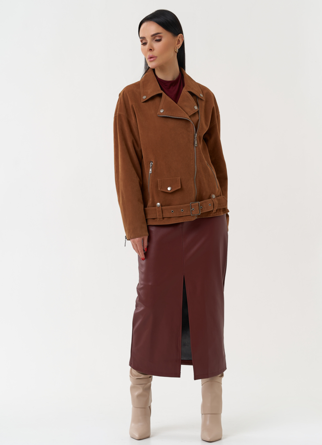 Куртка косуха из эко замши коричневого цвета модель № 30389 универмаг малина