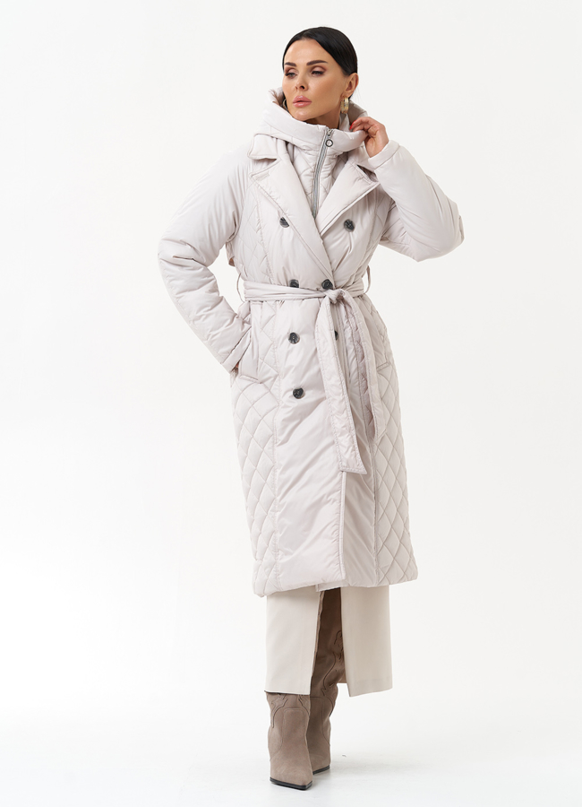 Женское утепленное пальто со съемным капюшоном модель № 30091 меха малина