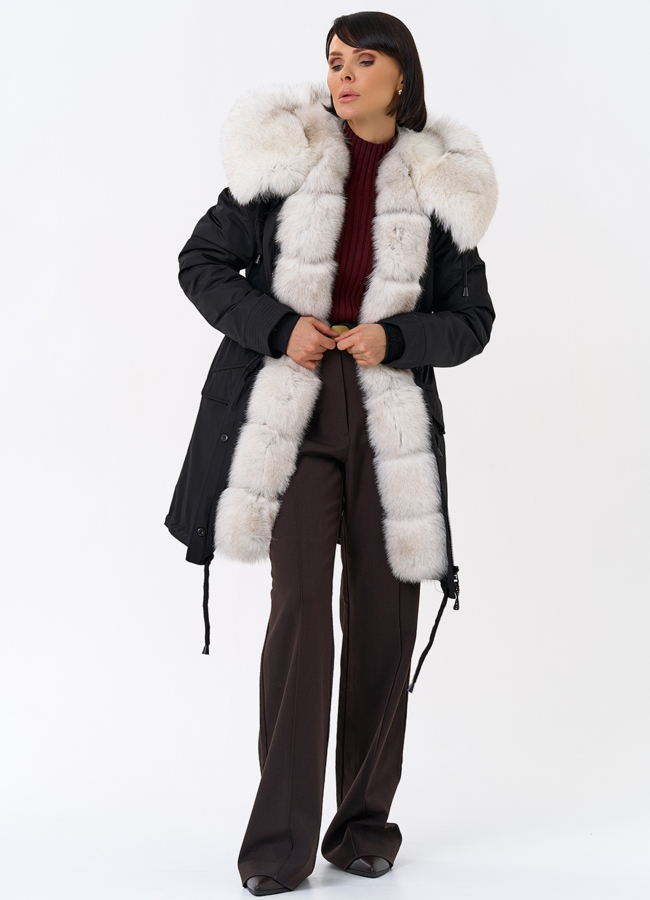 фото Женская парка с капюшоном из меха песца модель № 31989
