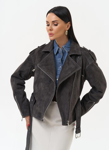 Женская куртка из натуральной замши с поясом