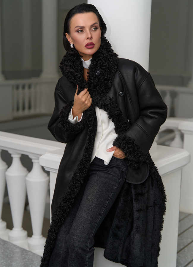 Женская дубленка из эко замши с поясом модель № 31280 в кредит