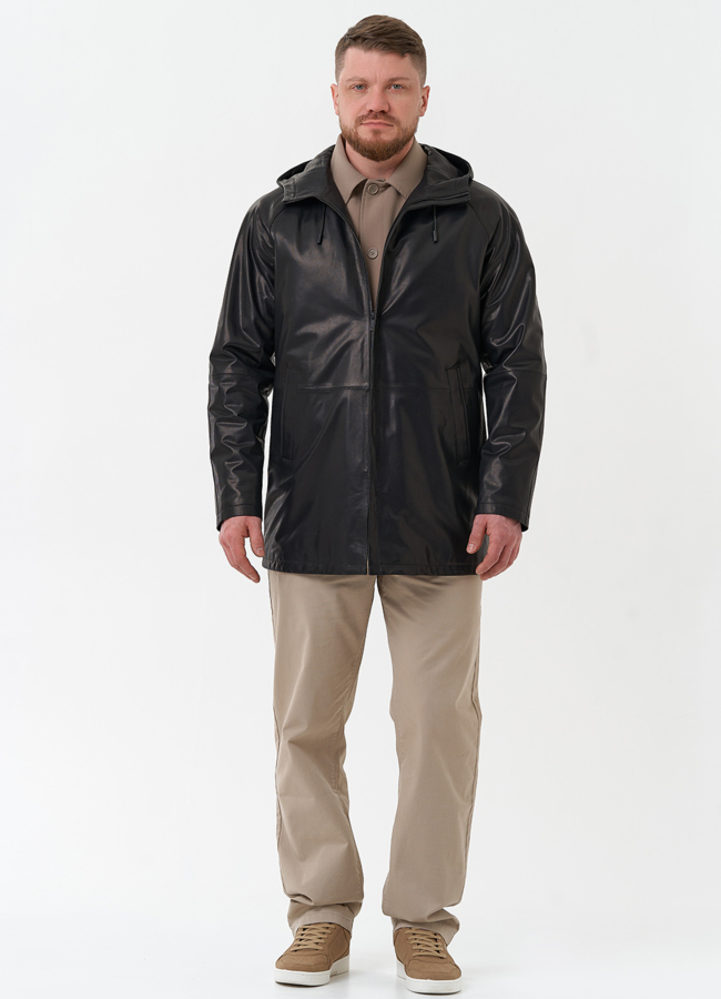 Мужская парка из натуральной кожи с капюшоном модель № 30071 универмаг малина