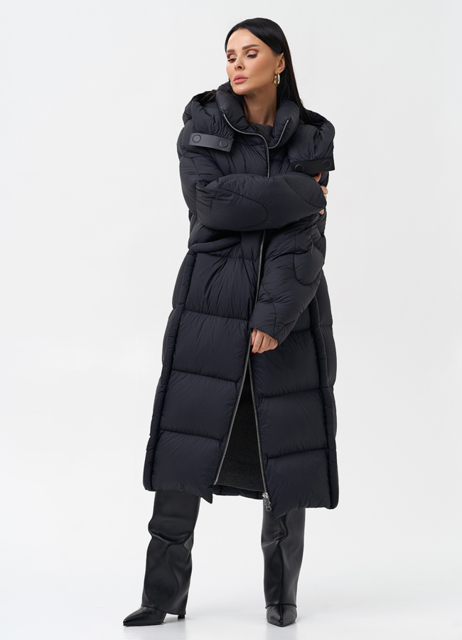 Женский пуховик с капюшоном  модель № 28972 универмаг малина