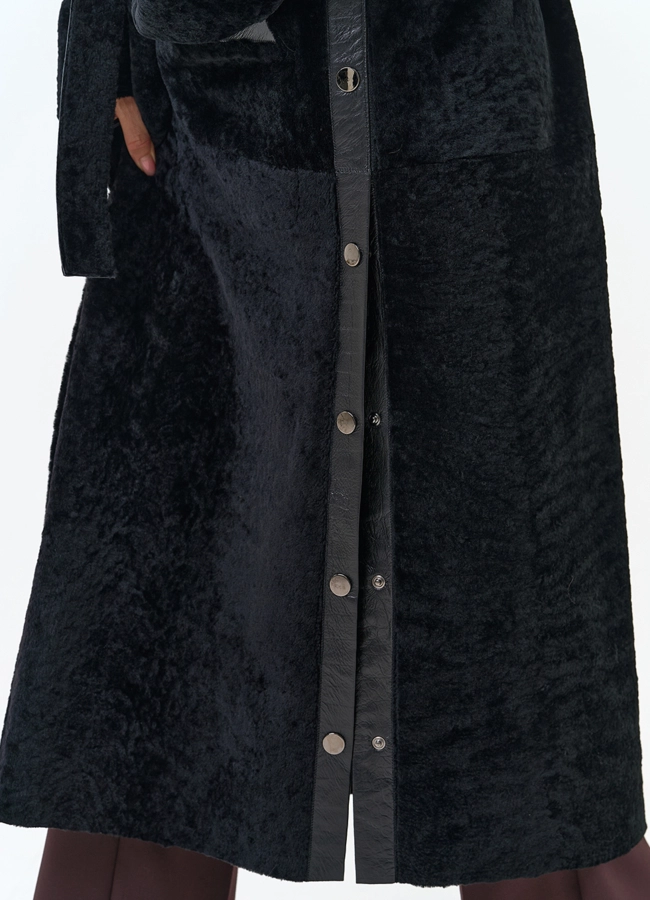 Женская двухсторонняя дубленка с поясом модель № 34376 универмаг малина фото