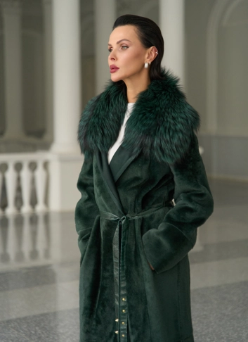 Женская двусторонняя дубленка из меха овчины Cortos с поясом из кожи питона фото