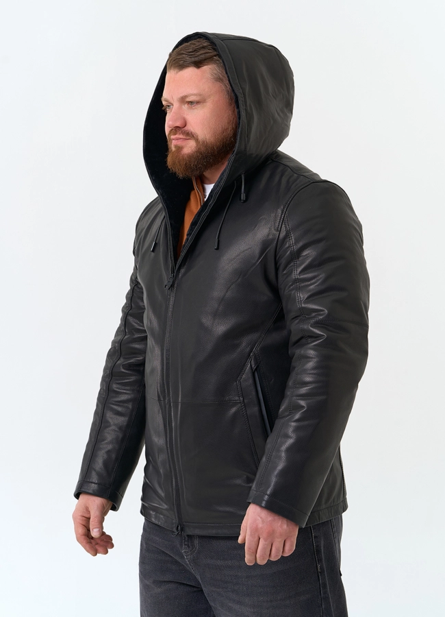 фото Мужская натуральная дубленка с капюшоном модель № 34426 фото