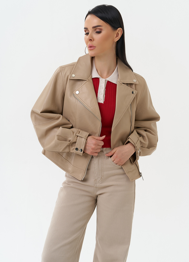 Куртка косуха из эко кожи бежевого цвета модель № 30309 универмаг малина