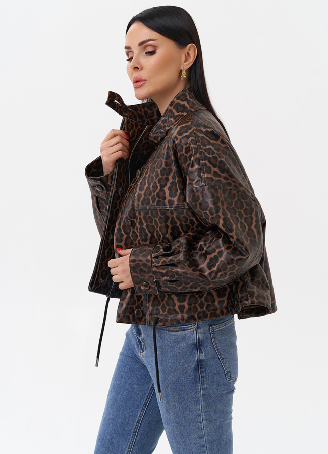 Леопардовая кожаная куртка модель № 4315 универмаг малина