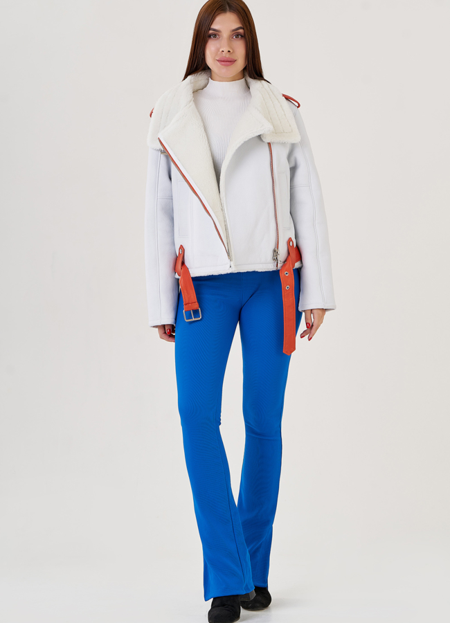 фото Женская дубленка белого цвета модель № 23355