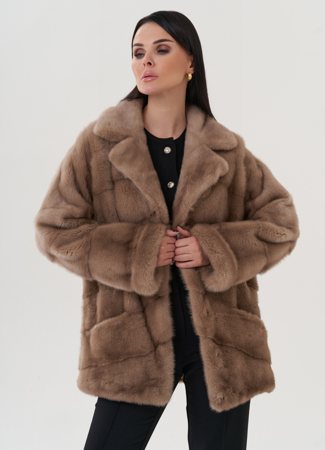 Шуба из норки с английским воротником  модель № 30689 универмаг малина