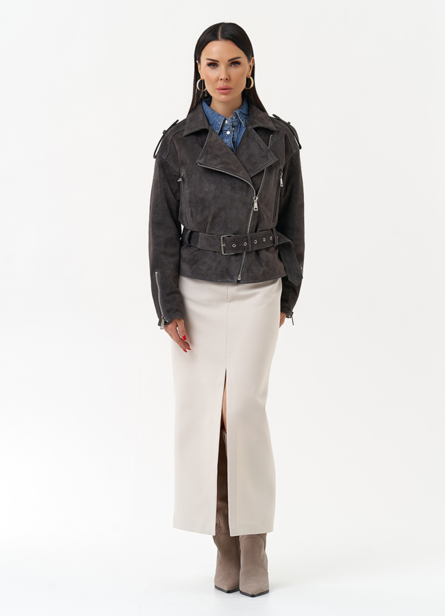 Женская куртка из натуральной замши с поясом модель № 30093 универмаг малина