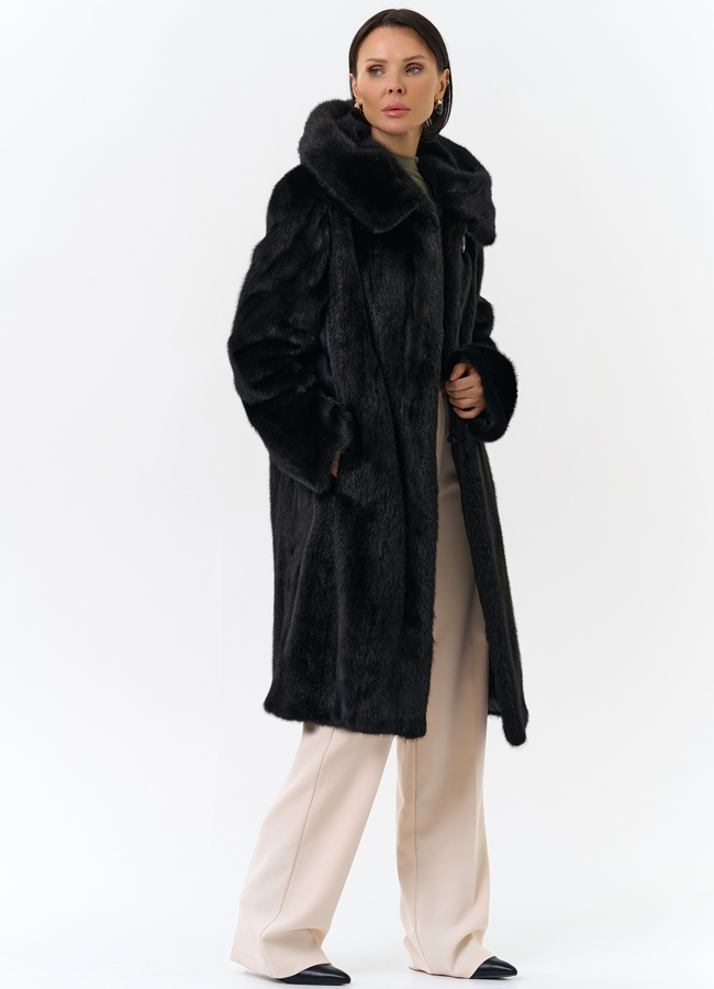 Черная норковая шуба с капюшоном модель № 26158 универмаг малина