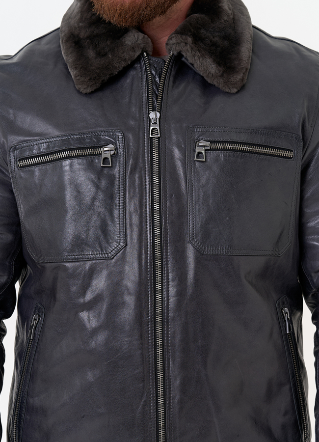 Куртка из натуральной кожи с отделкой из овчины модель № 31423 универмаг малина