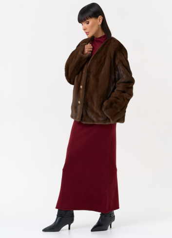 Укороченная шуба из меха норки с акцентными пуговицами