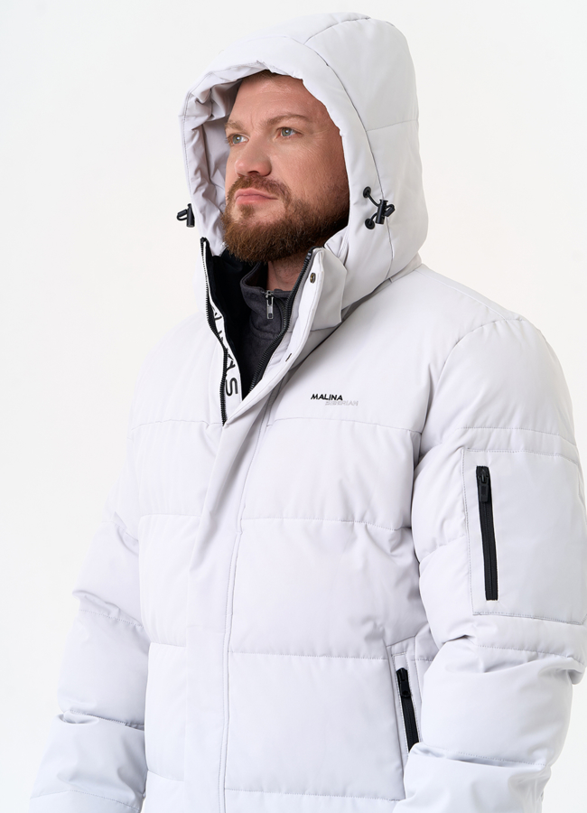 Мужской светлый пуховик с капюшоном модель № 31454 универмаг малина