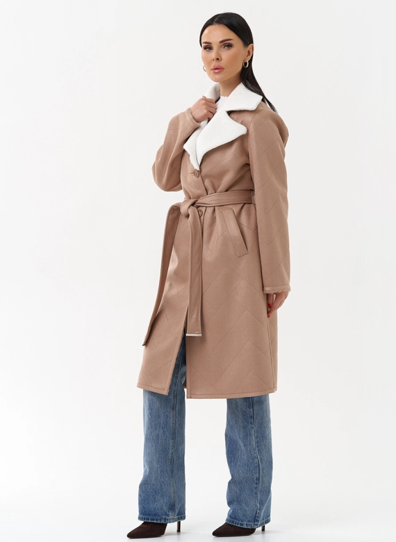 Пальто женское из эко замши с английским воротником