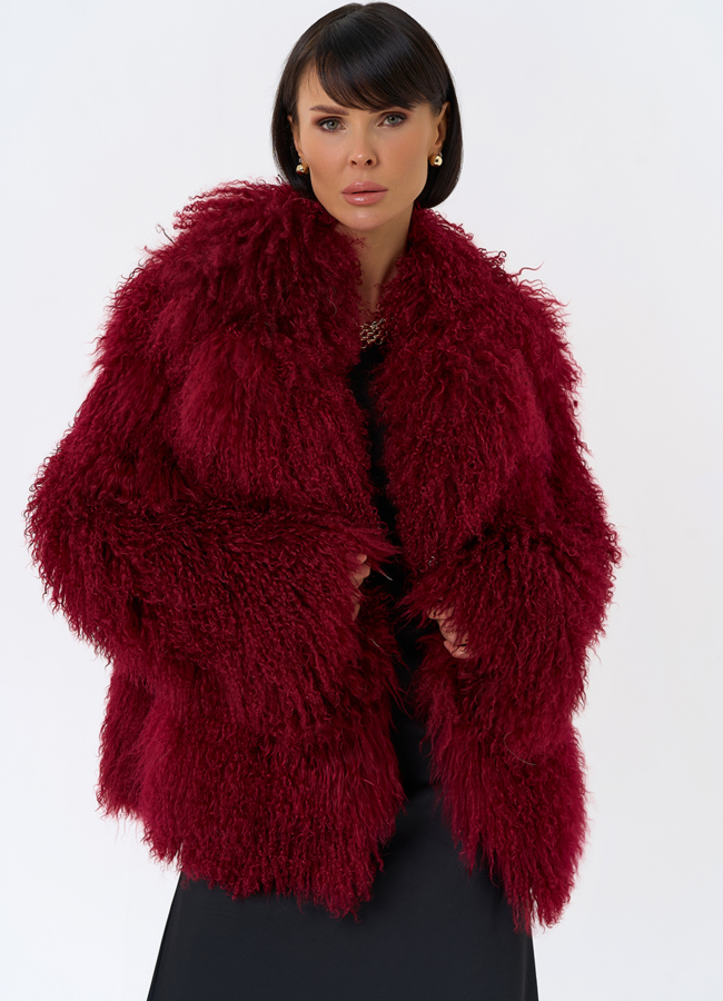 Красная шуба из ламы модель № 31832 меха малина