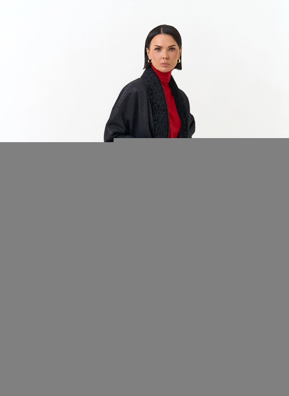 Женская двухсторонняя дубленка с воротником из меха норки фото