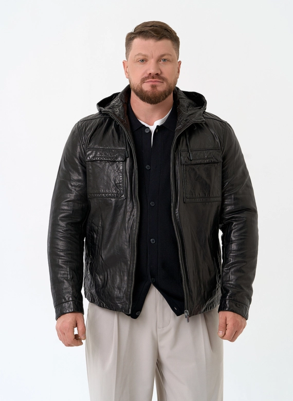 Мужская утепленная куртка из натуральной кожи