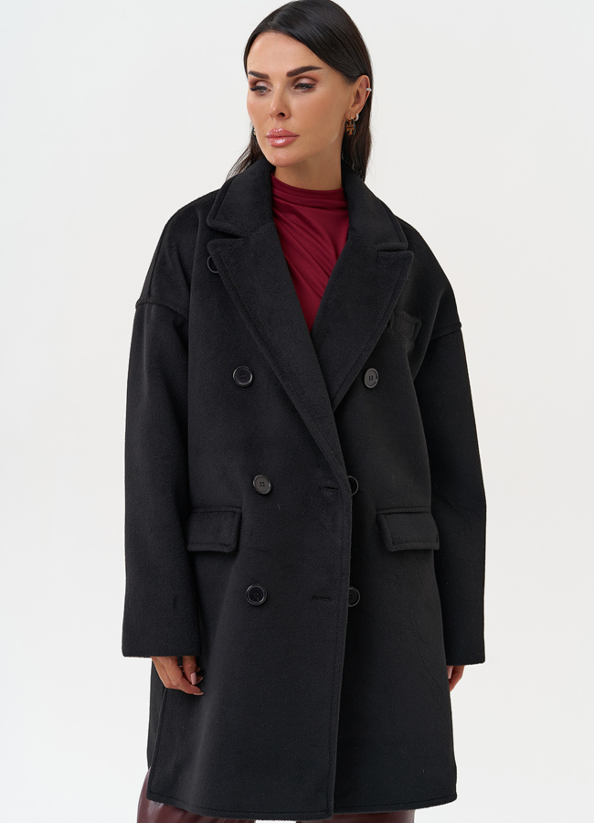 Женское пальто черного цвета модель № 31212 универмаг малина