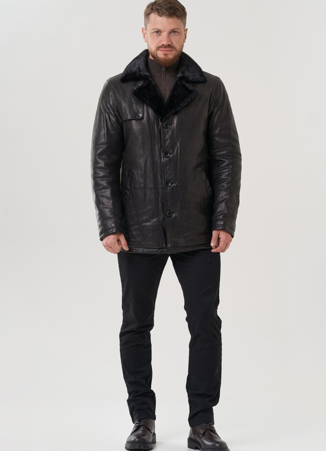 фото Мужская куртка из натуральной кожи черного цвета  модель № 82304