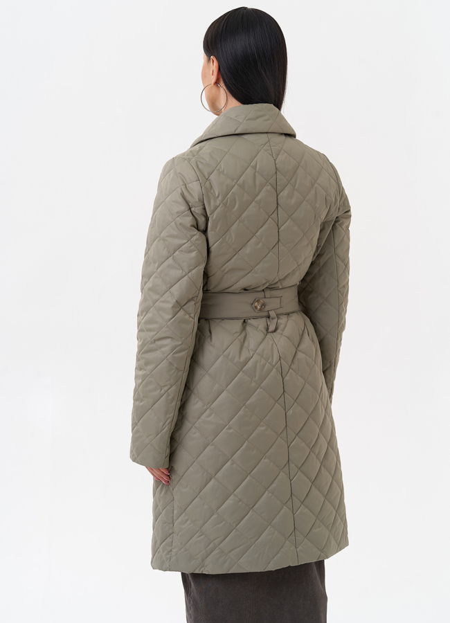 фото Женское стеганое полупальто с поясом модель № 29545
