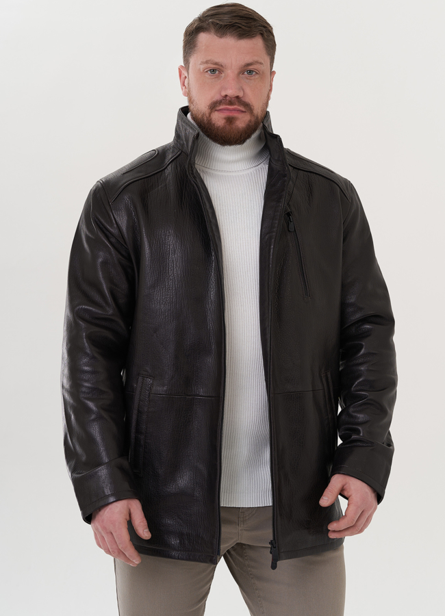 Кожаная куртка коричневого цвета модель № 26701 в рассрочку