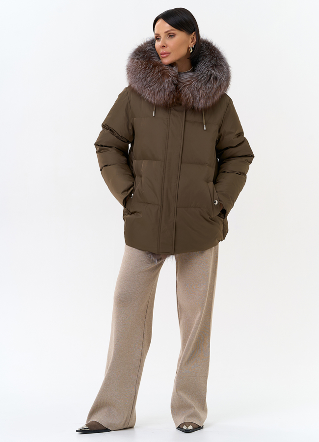 Женский пуховик с отделкой из меха блюфрост модель № 29614 универмаг малина